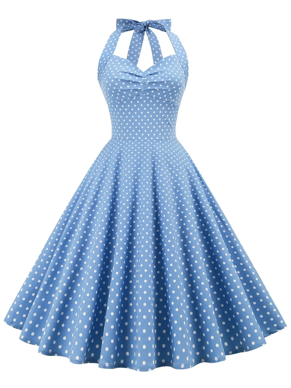 1950s Polka Dots Lace Up Halter Swing Dress