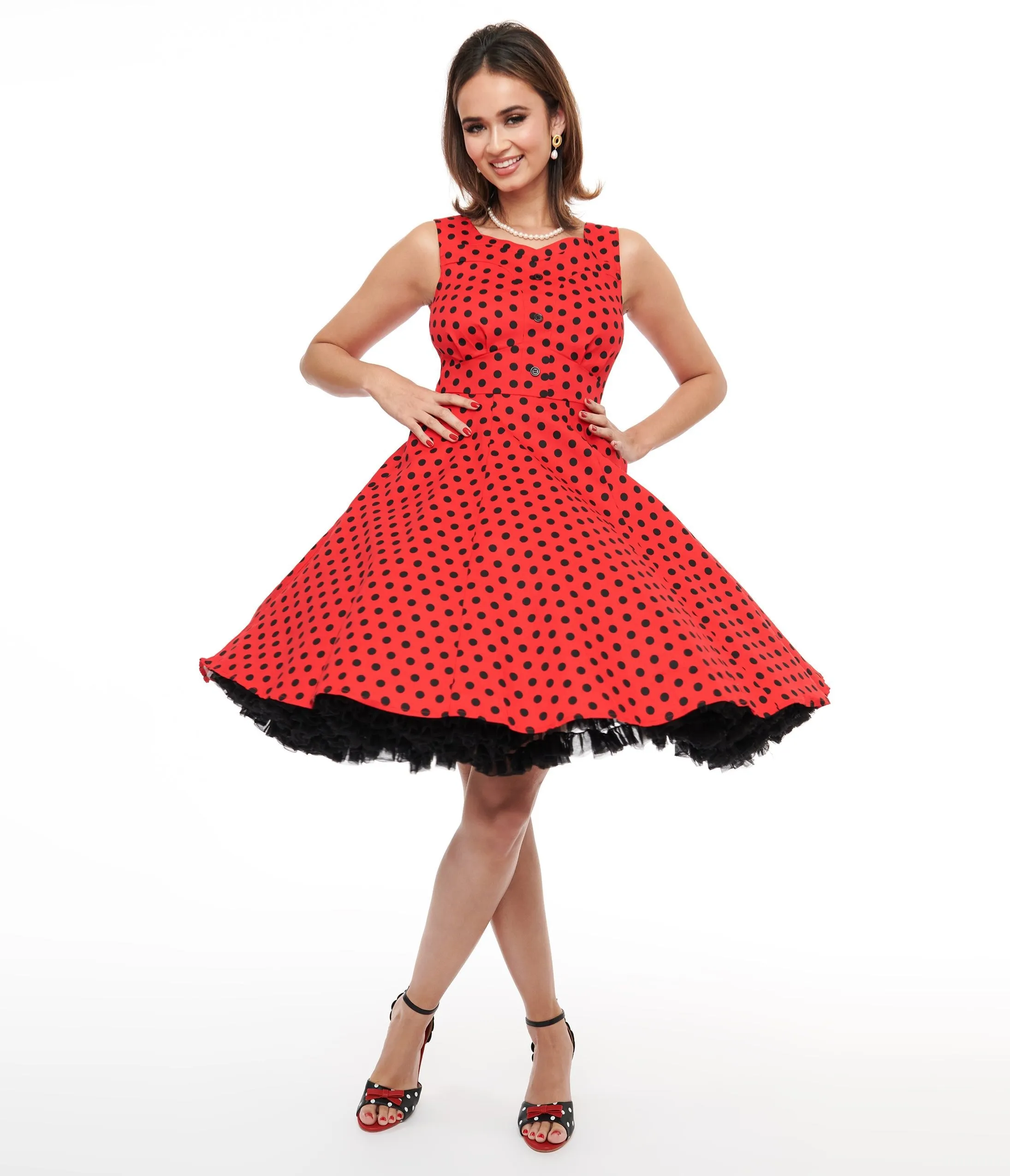 1950s Red & Black Polka Dot Fit & Flare Dress