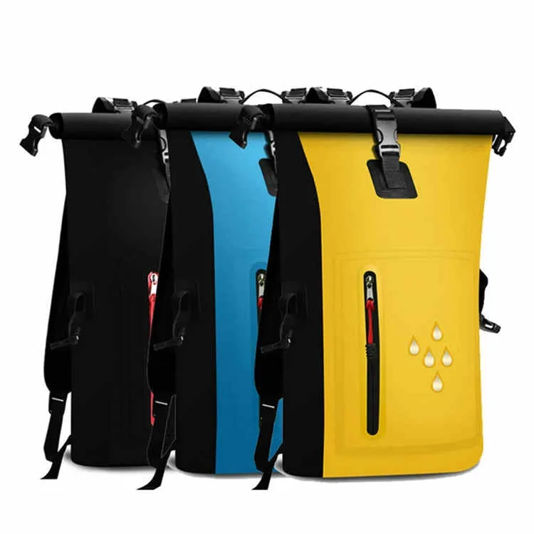 25L Waterproof Backpack Waterproof Bucket Bag With Reflective Strip(Yellow)