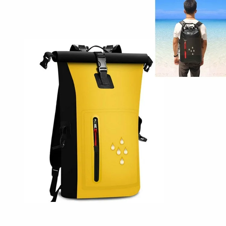 25L Waterproof Backpack Waterproof Bucket Bag With Reflective Strip(Yellow)