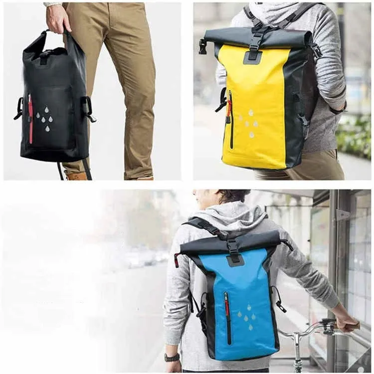 25L Waterproof Backpack Waterproof Bucket Bag With Reflective Strip(Yellow)