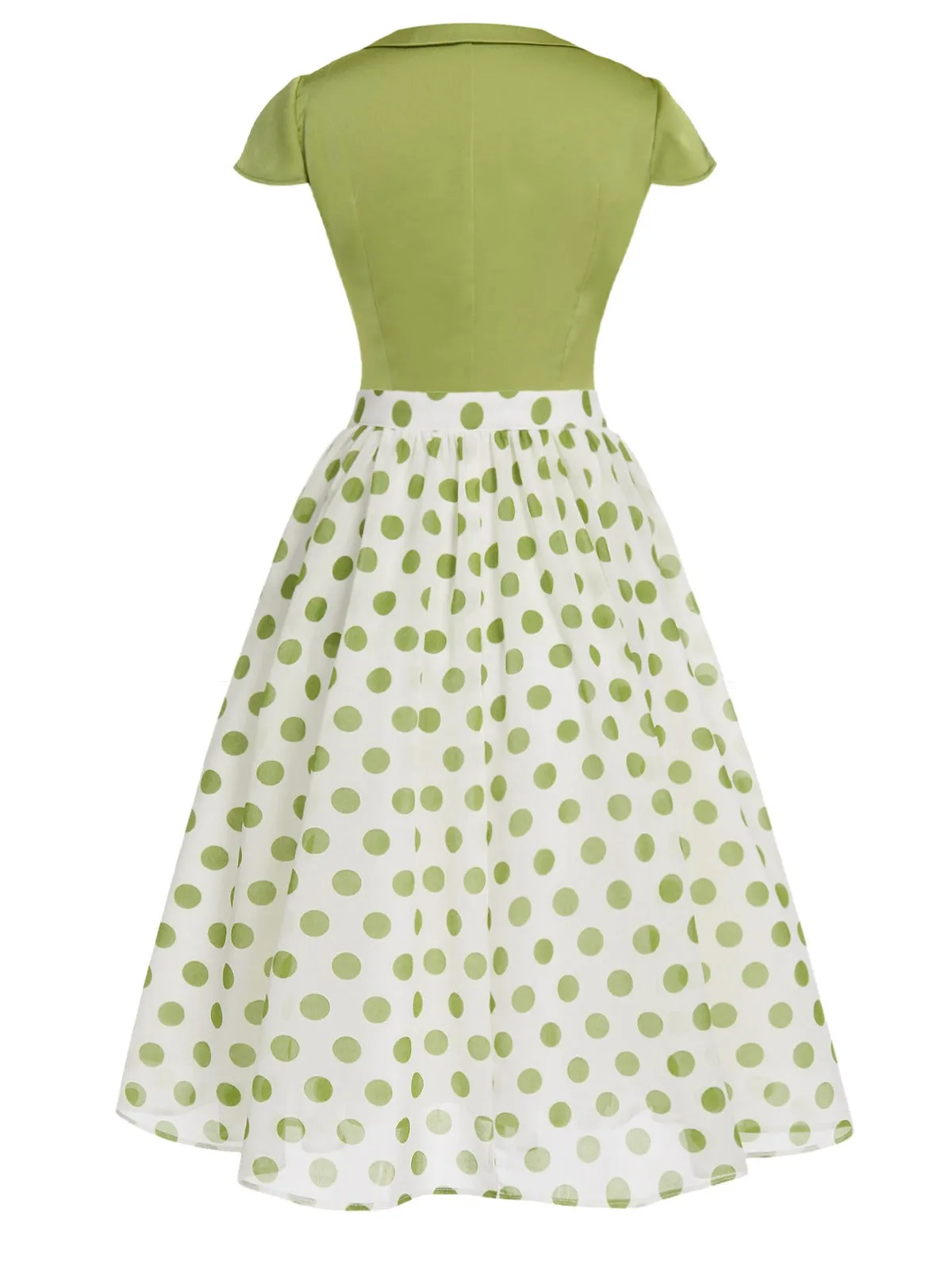 2PCS Green 1940s Buttons Shirt & Polka Dots Skirt