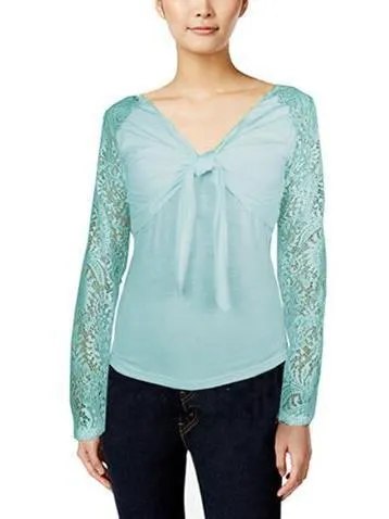 ASHORE WOMENS BOW TIE STRETCH LACE BLOUSES