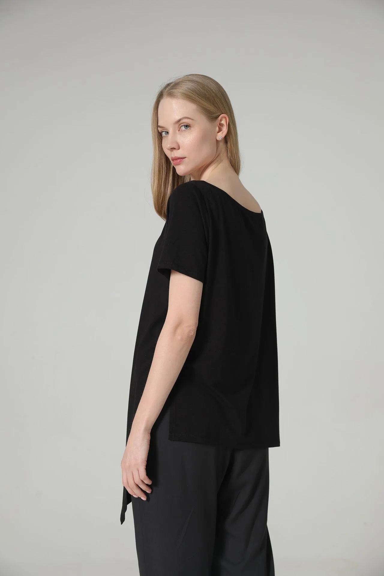 Bamboo Asymmetric Short Sleeve Top