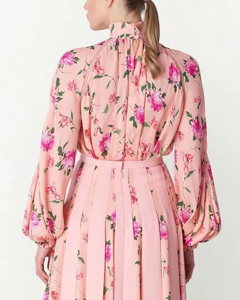 Blush Floral Tie Neck Blouse