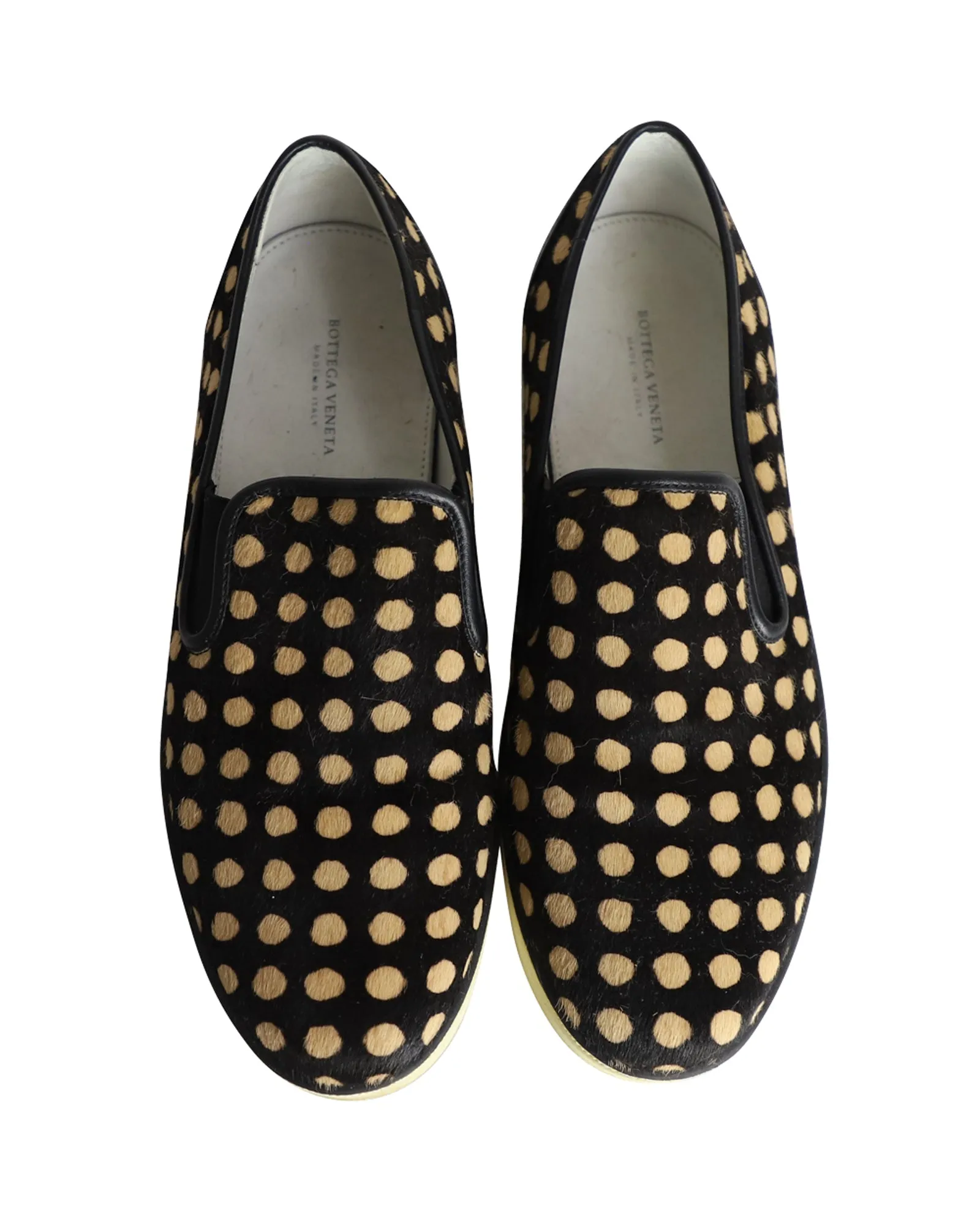 Bottega Veneta Polka-dot Pony-style Slip-on Sneakers in Black Calfskin Leather