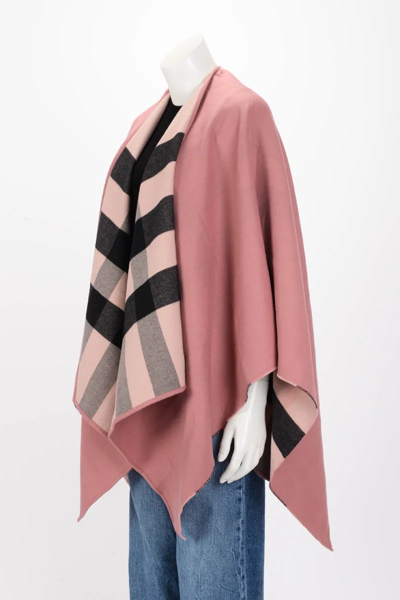 Burberry Pink Wool Reversible Check Poncho