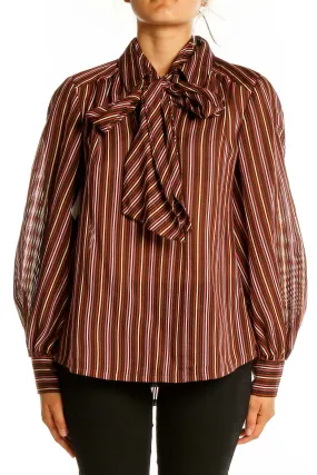 Burgundy Striped Bow-Tie Blouse