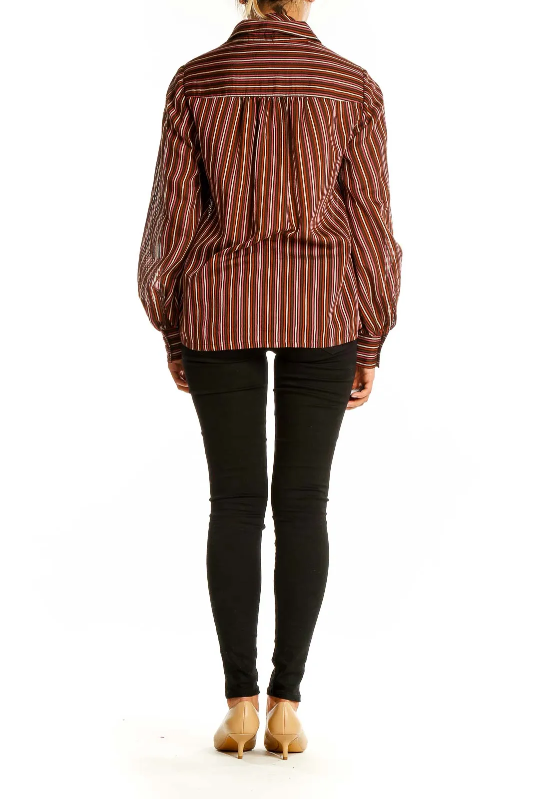 Burgundy Striped Bow-Tie Blouse