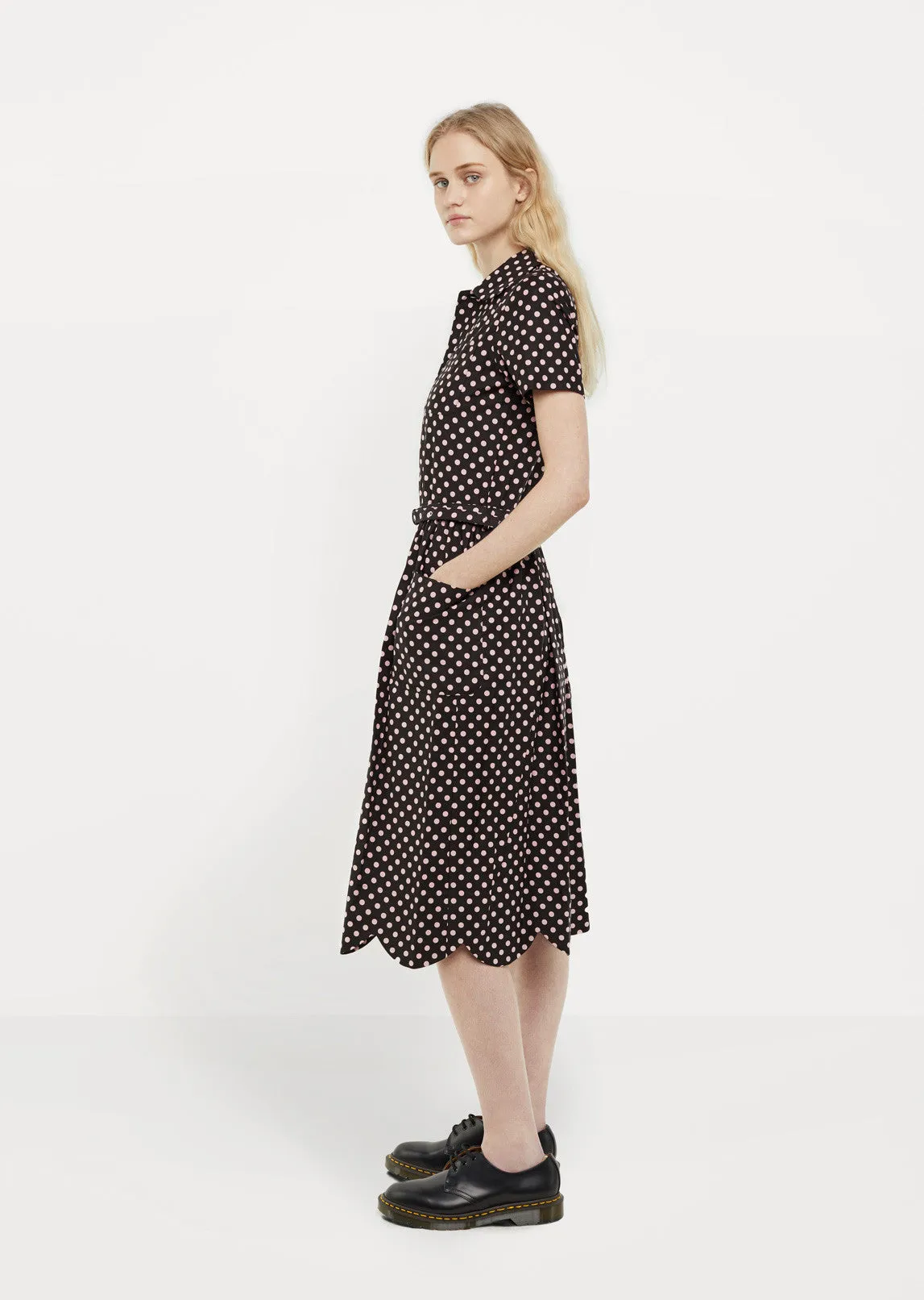 Cotton Satin Dot Print Shirtdress