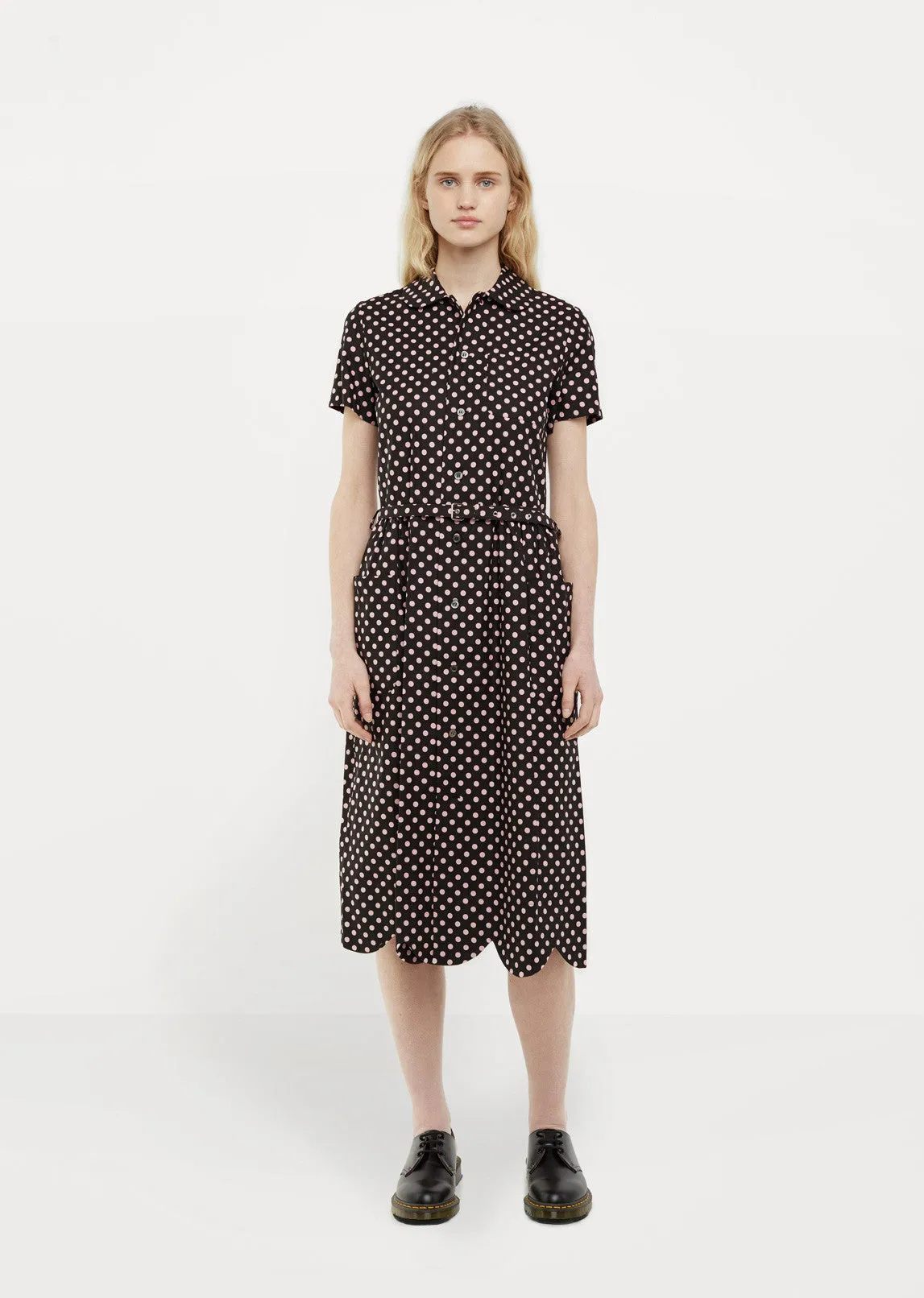 Cotton Satin Dot Print Shirtdress