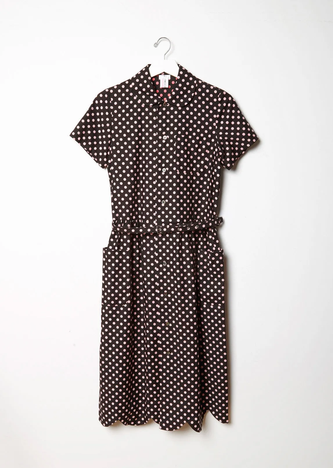 Cotton Satin Dot Print Shirtdress