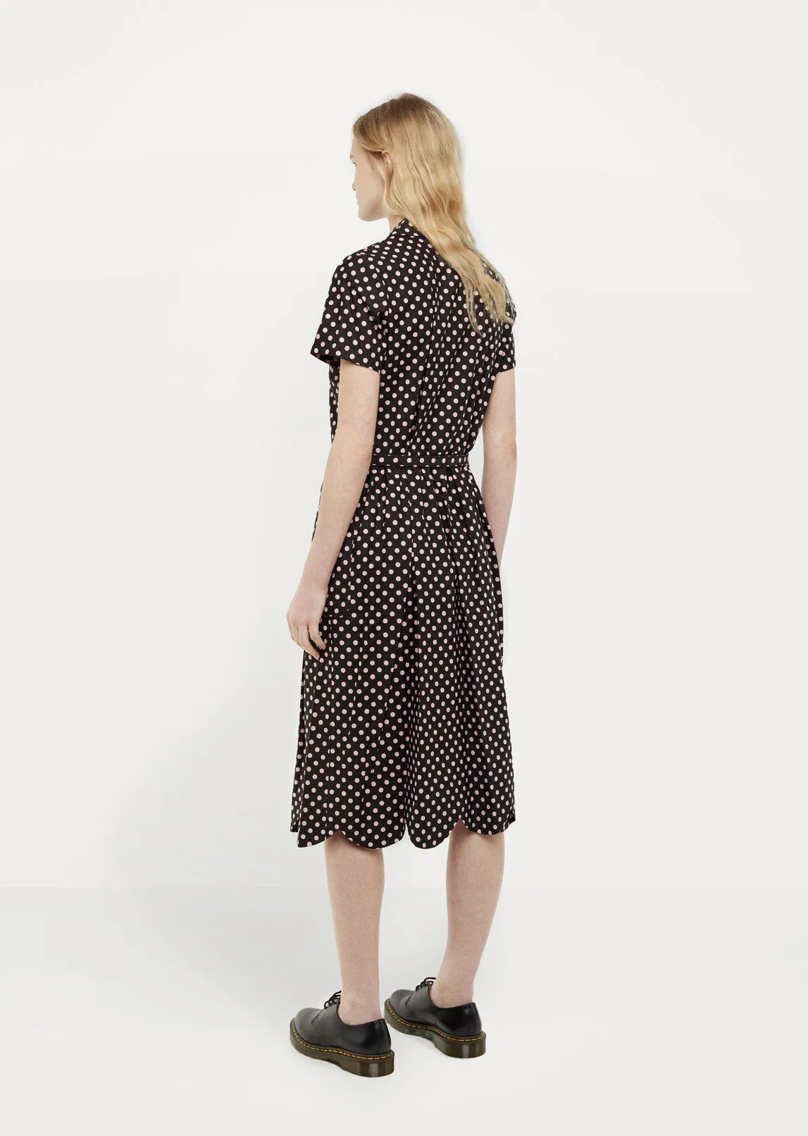 Cotton Satin Dot Print Shirtdress