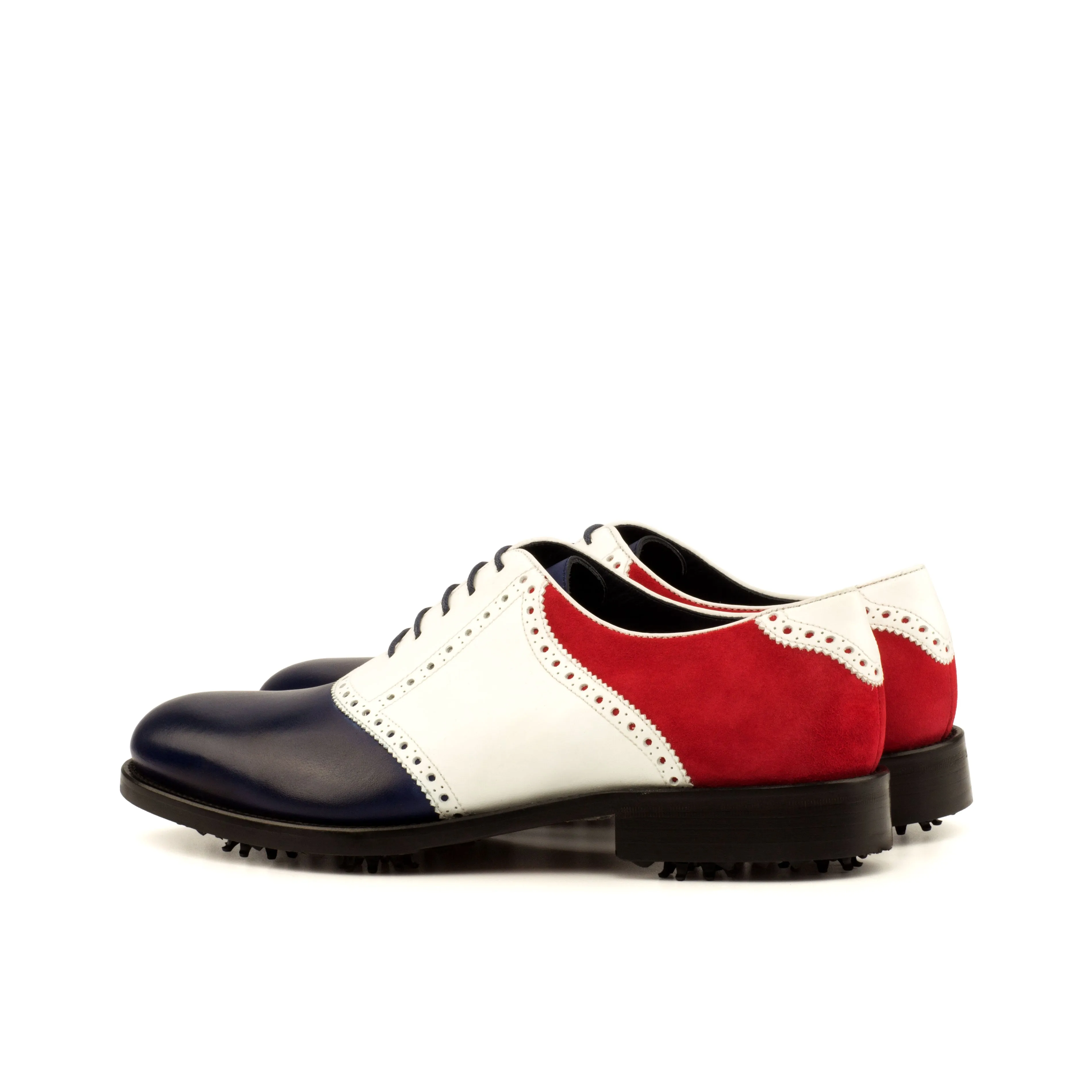 DapperFam Fabrizio Golf in White / Navy / Red Men's Italian Leather & Italian Suede Saddle