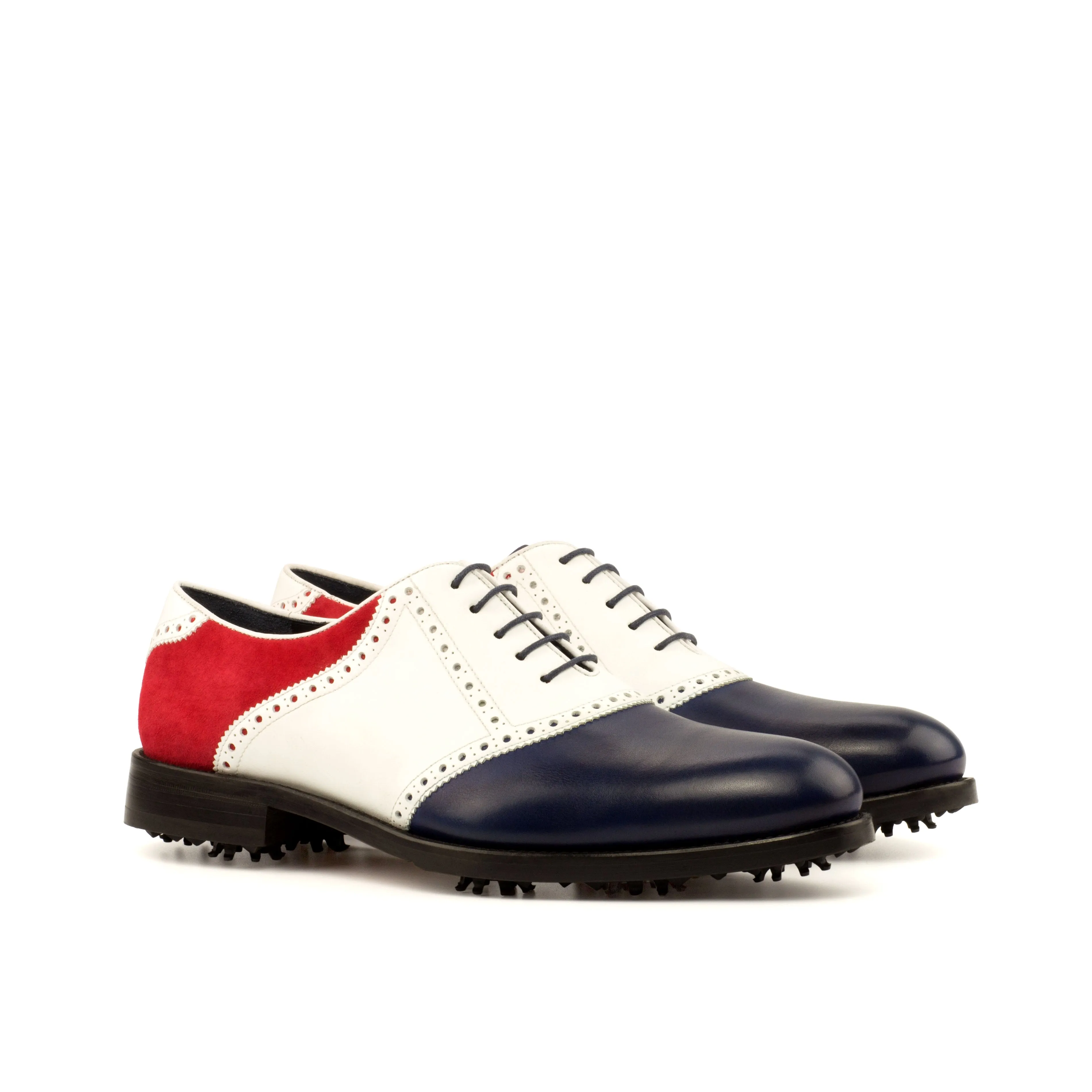 DapperFam Fabrizio Golf in White / Navy / Red Men's Italian Leather & Italian Suede Saddle