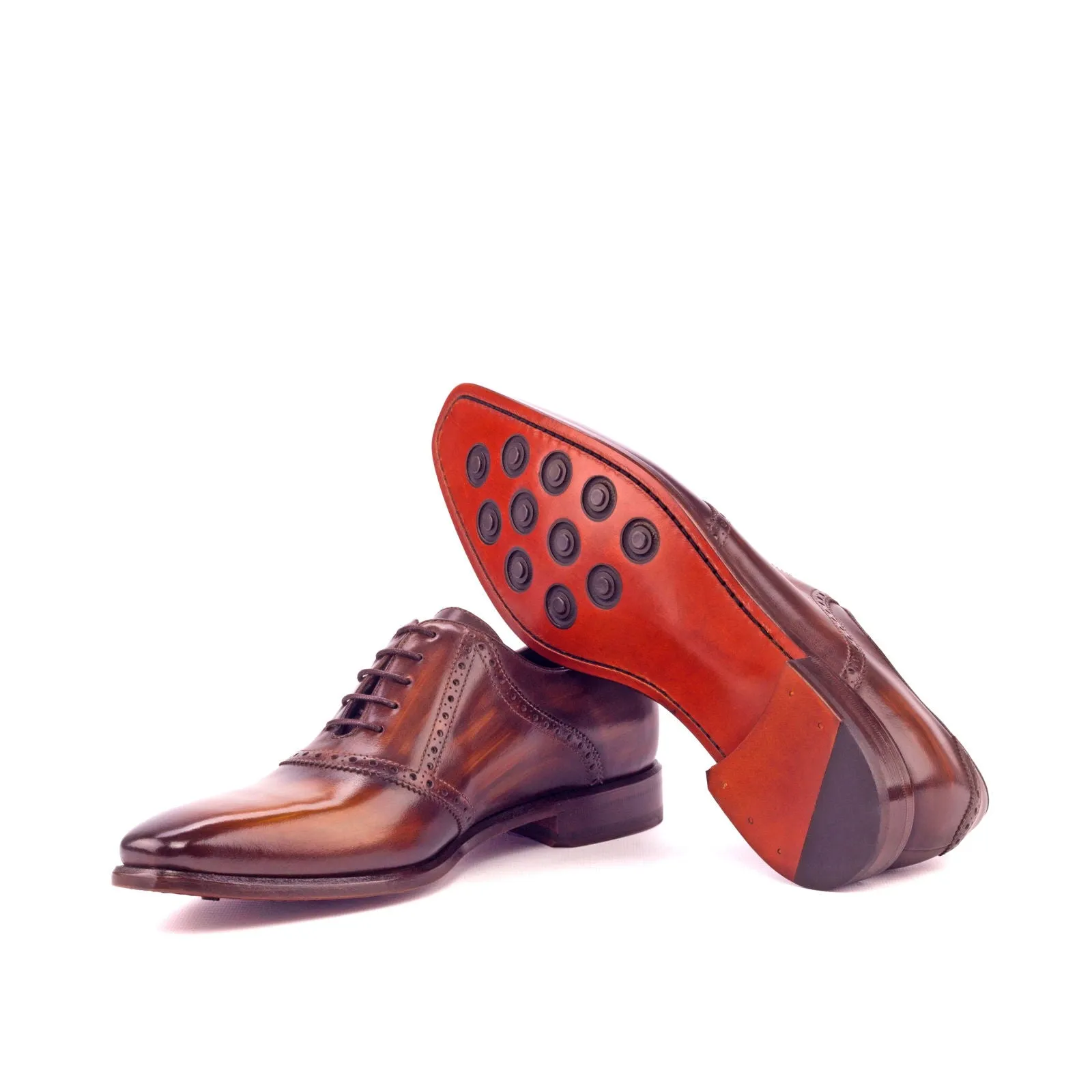 DapperFam Fabrizio in Cognac / Brown Men's Hand-Painted Patina Saddle