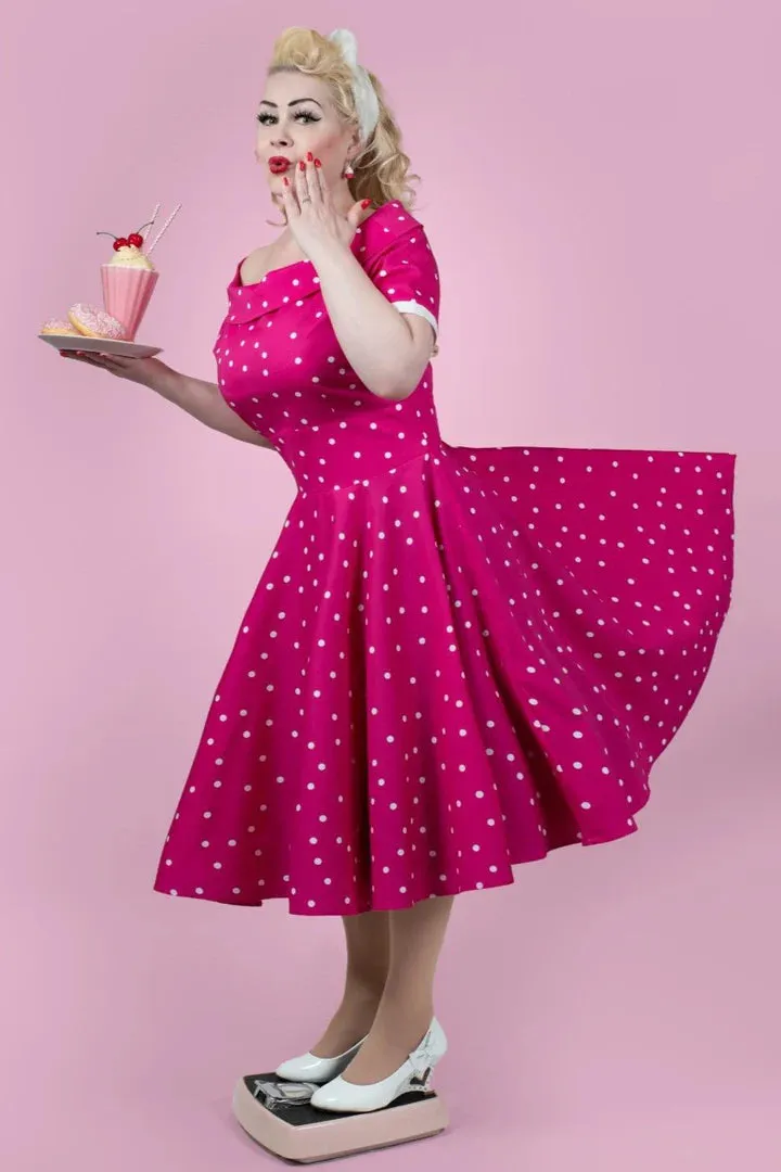 Darlene Hot Pink Polka Dot Swing Dress