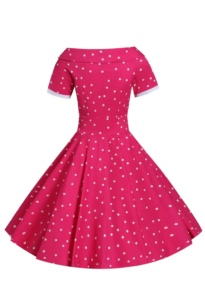 Darlene Hot Pink Polka Dot Swing Dress