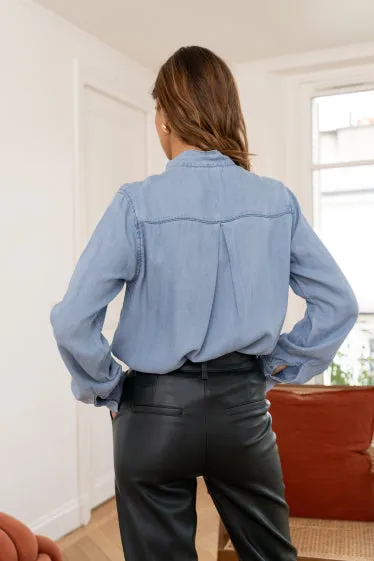 Denim Pussy Bow Shirt