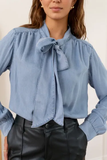 Denim Pussy Bow Shirt