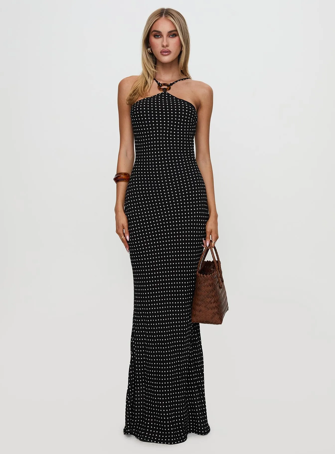 Evyn Halter Maxi Dress Polka Dot