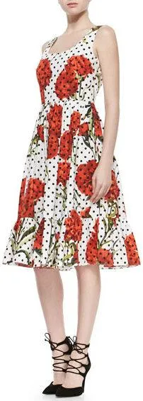 *Extended Sizes* Carnation & Polka Dot Print Dress