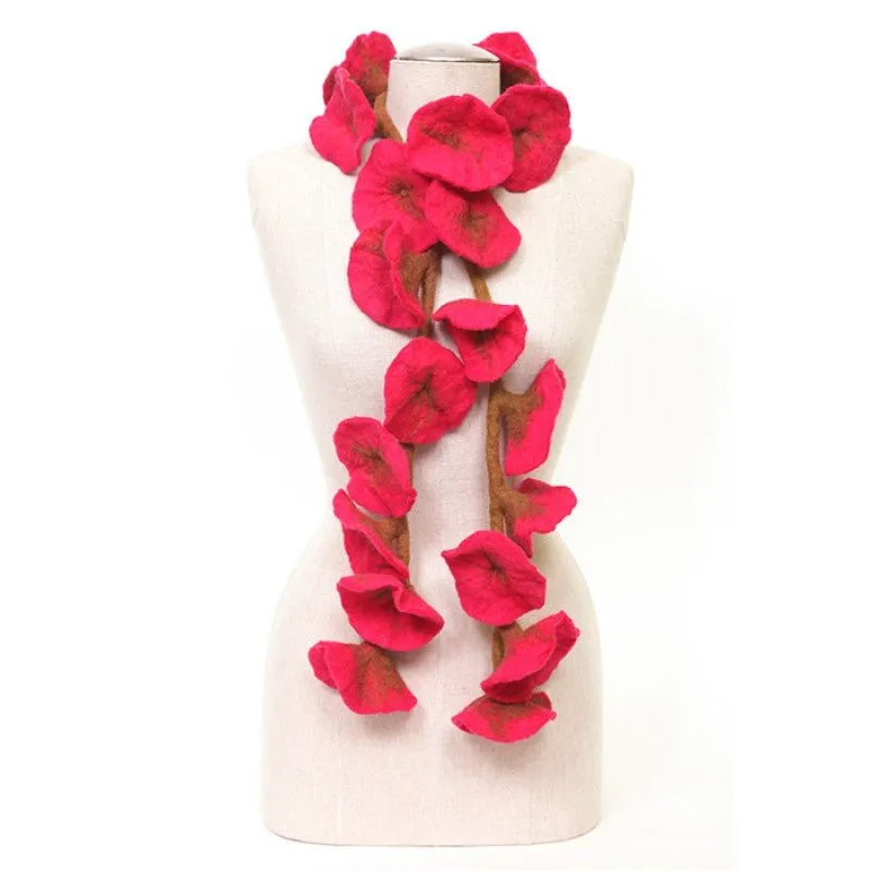 Felted flower scarves- Hot Pink/ Green