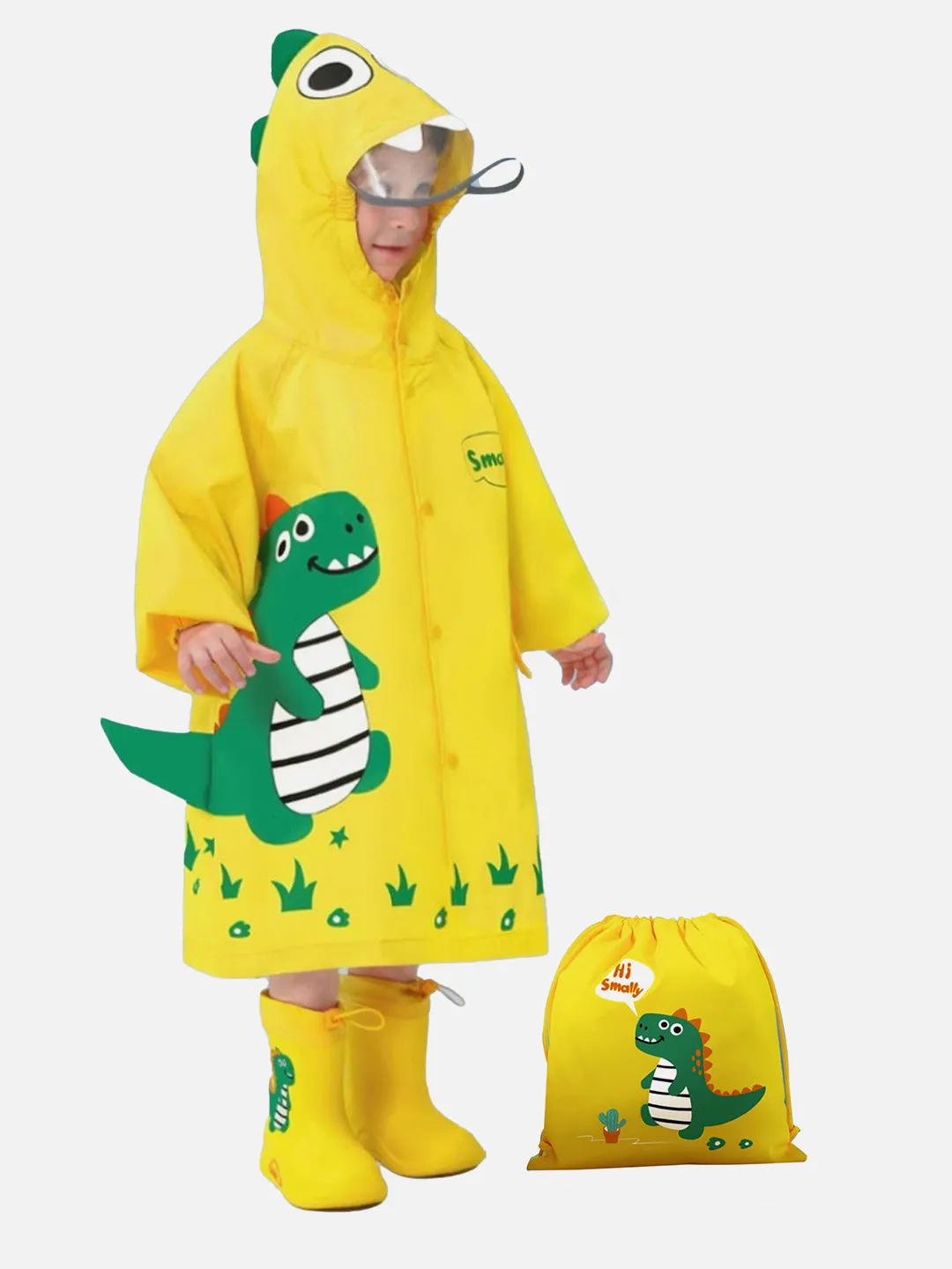 Fluorescent Yellow Dino Park Raincoat for Kids and Toddlers