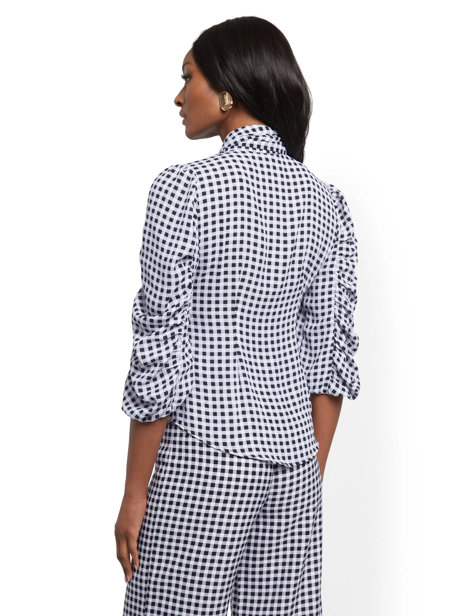 Gingham Tie-Front Blouse - 7th Avenue