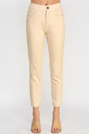 Ivory Cigarette Pants with Metal Snap Button