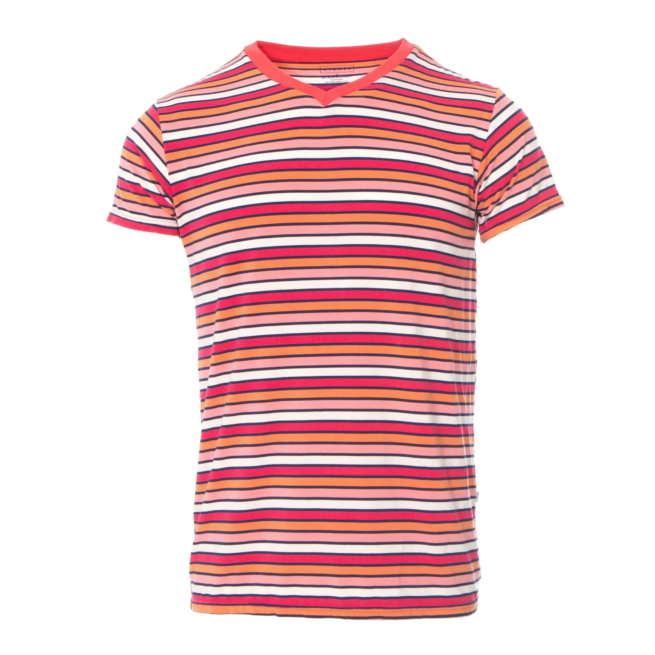 Kickee Pants Men's Short Sleeve Print V-Neck Tee - Botany Red Ginger Stripe