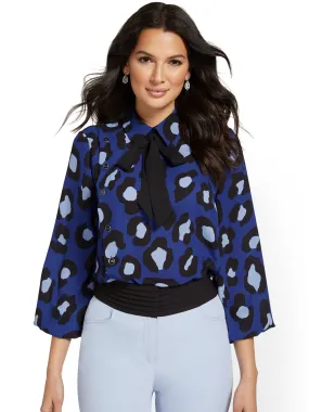 Leopard-Print Bow-Front Blouse