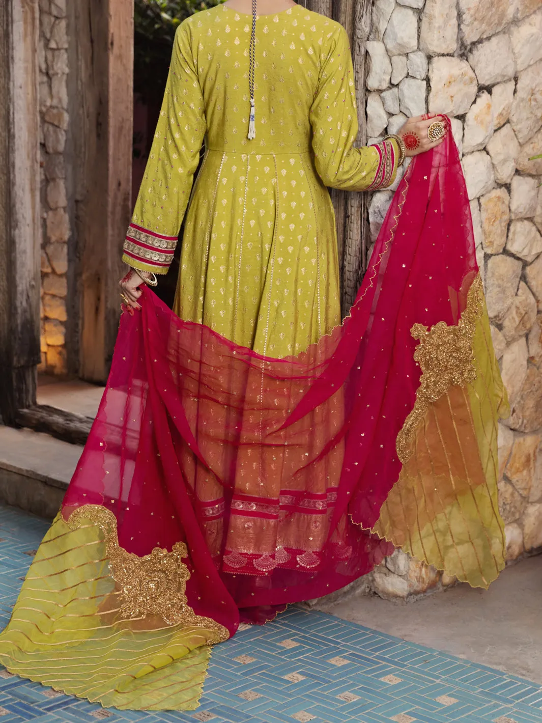 Lime Green Golden Booti 3 Piece Formal Stitched - AL-3PS-LS-403