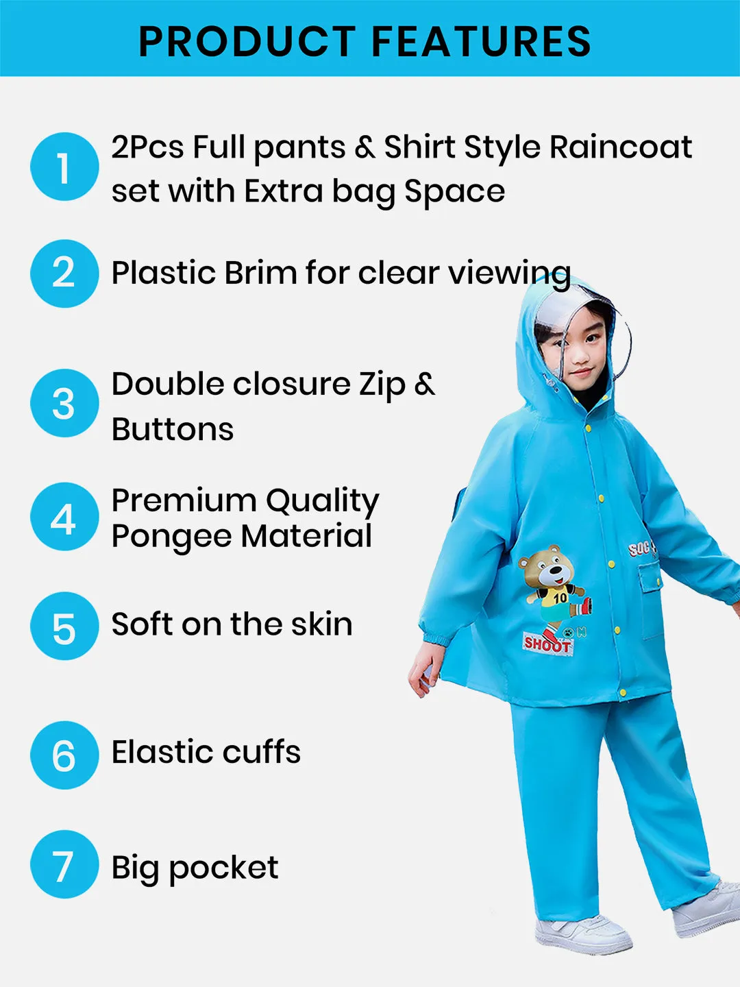 Little Surprise Box 2 pcs Blue Soccer Ted, Full Shirt and Full Pants style Raincoat for Kids