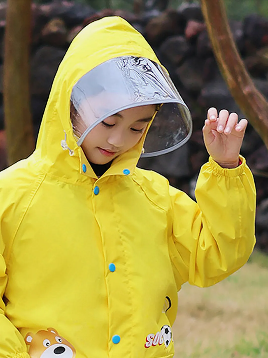 Little Surprise Box 2 pcs Yellow Soccer Ted Full Shirt and Full Pants style Raincoat for Kids