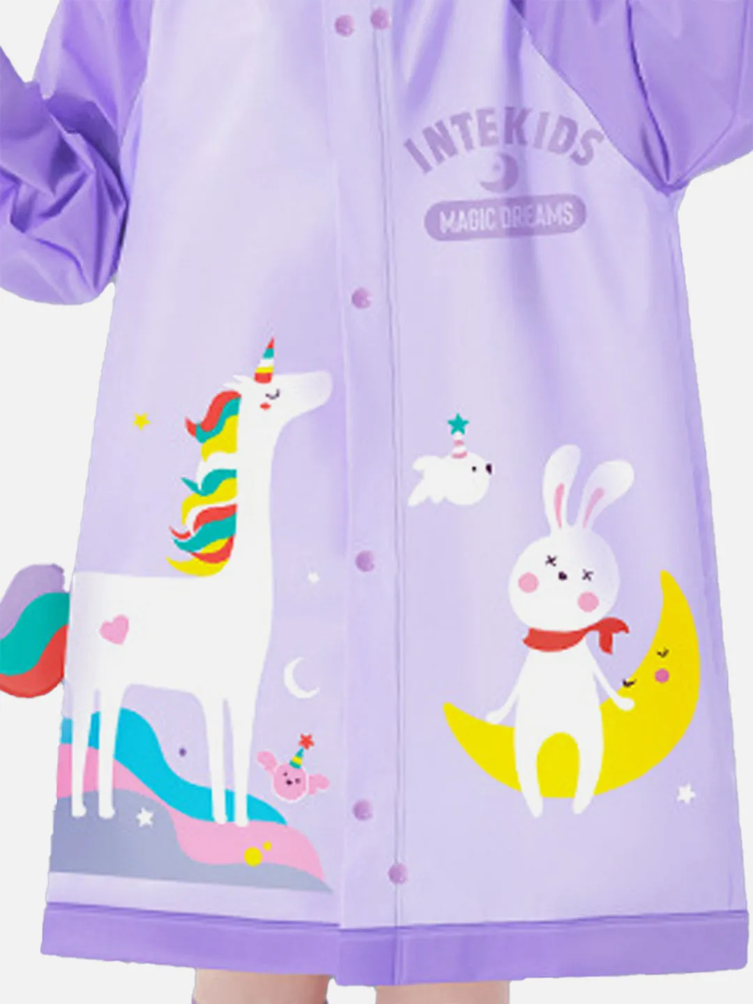 LITTLE SURPRISE BOX 3d Unicorn Lilac Sleeves & Hood Knee Length Raincoat for Kids