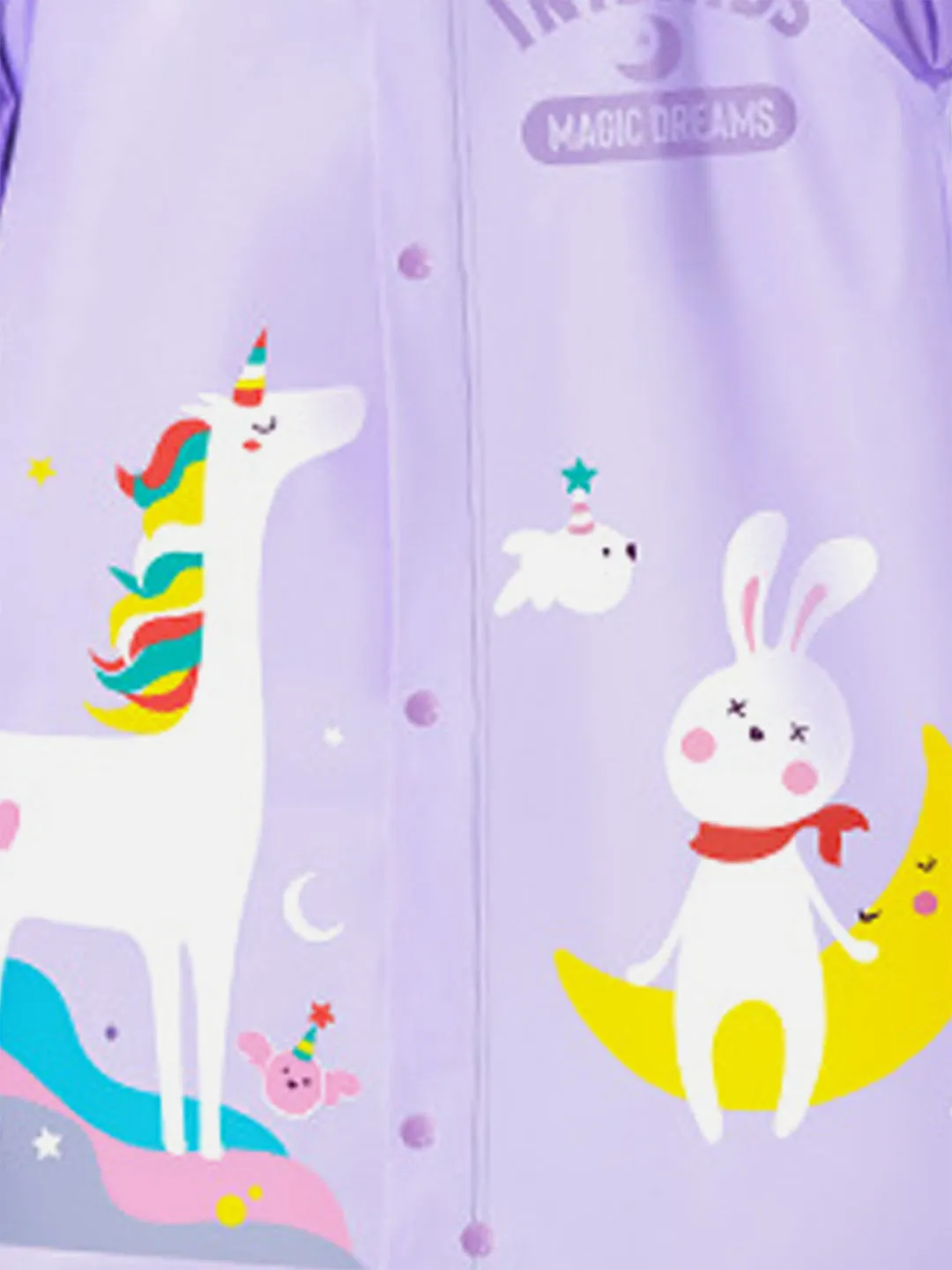 LITTLE SURPRISE BOX 3d Unicorn Lilac Sleeves & Hood Knee Length Raincoat for Kids