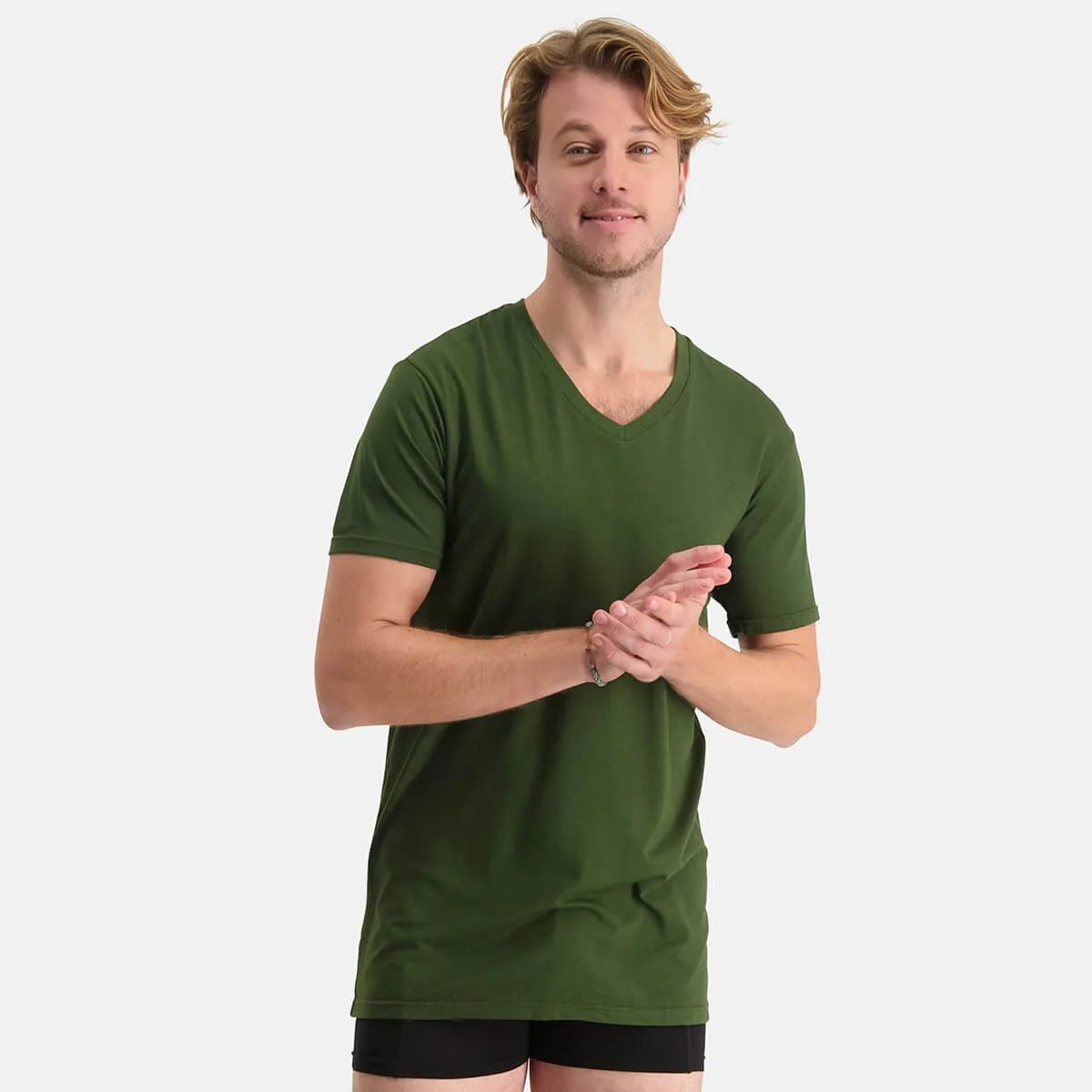 Long Fit T-Shirts Velo V-hals (2-pack) - Army