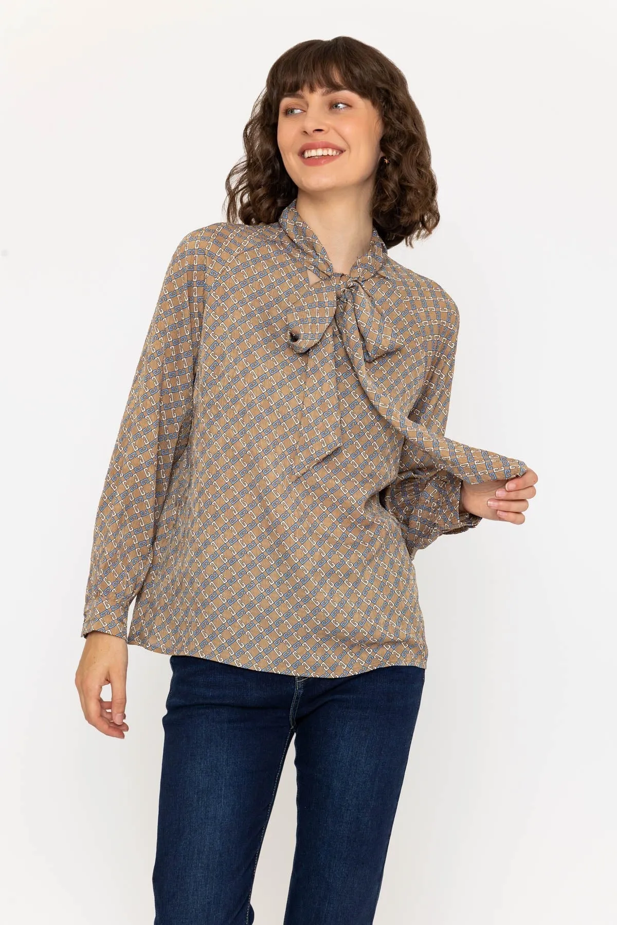 Long Sleeve Beige Chain Heritage Blouse