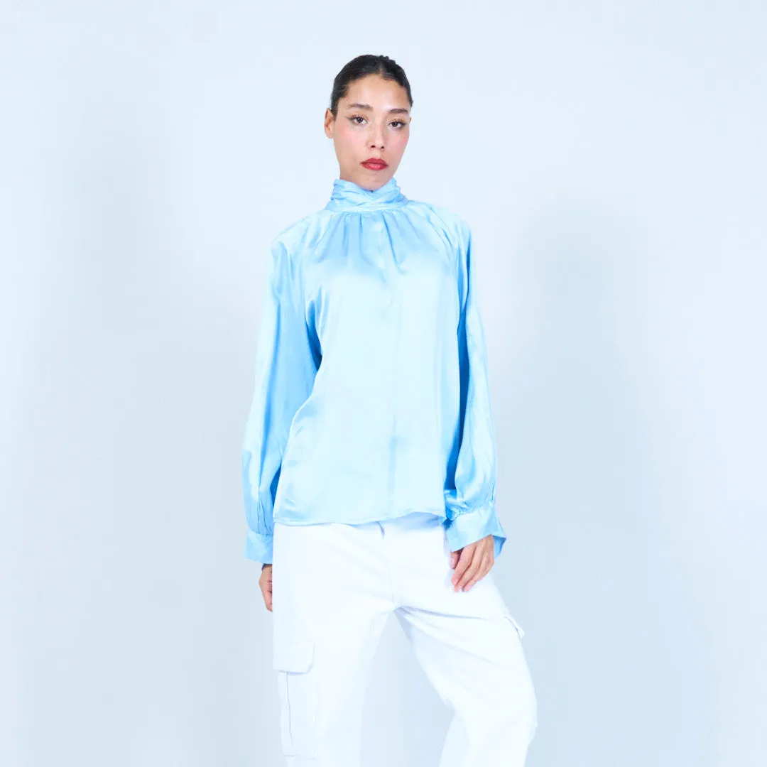 Long-sleeve bow tie silk blouse wholesale