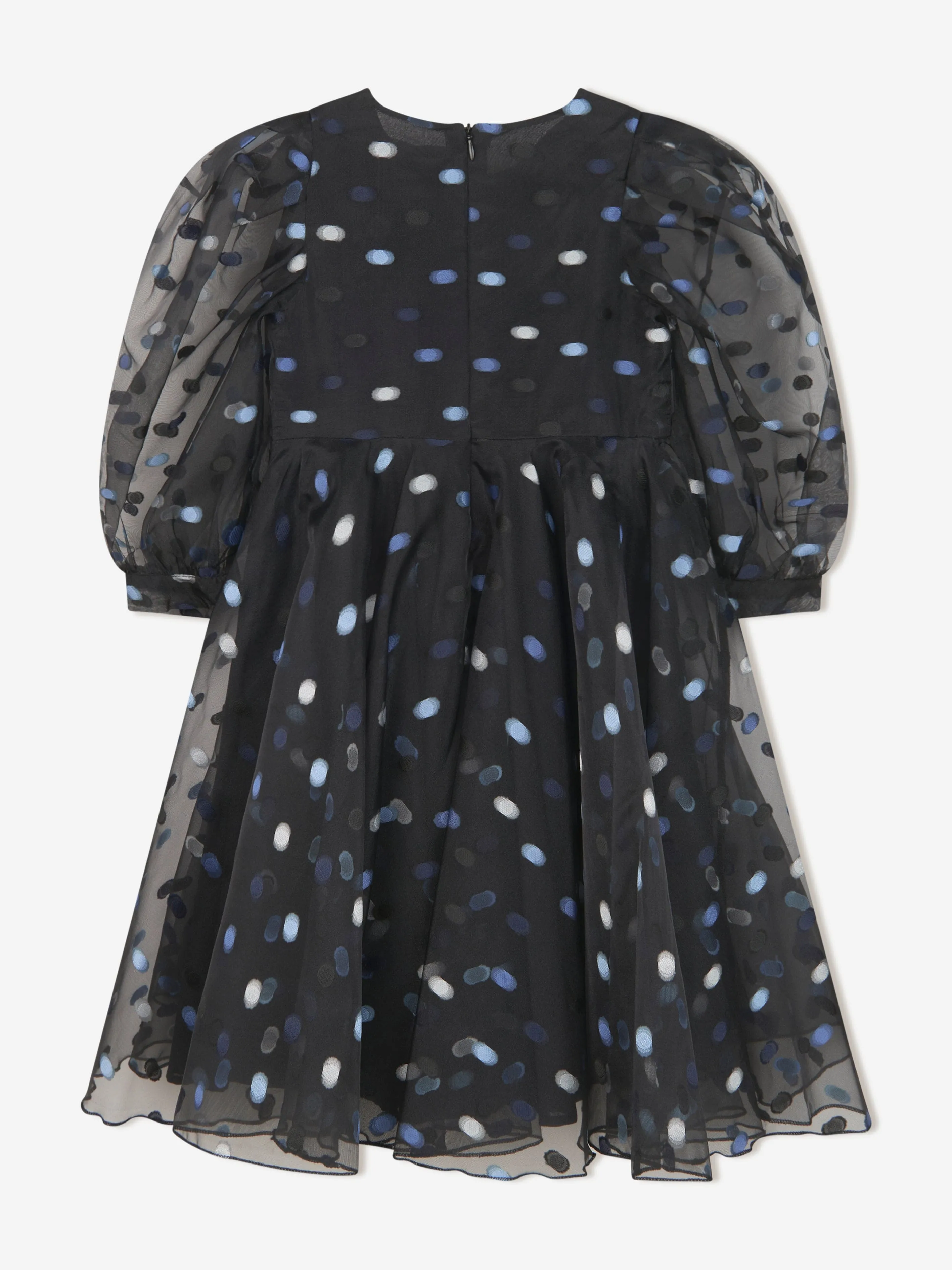 Mama Luma Girls Flared Polka Dot Dress in Navy