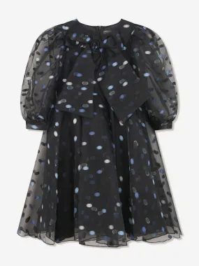 Mama Luma Girls Flared Polka Dot Dress in Navy