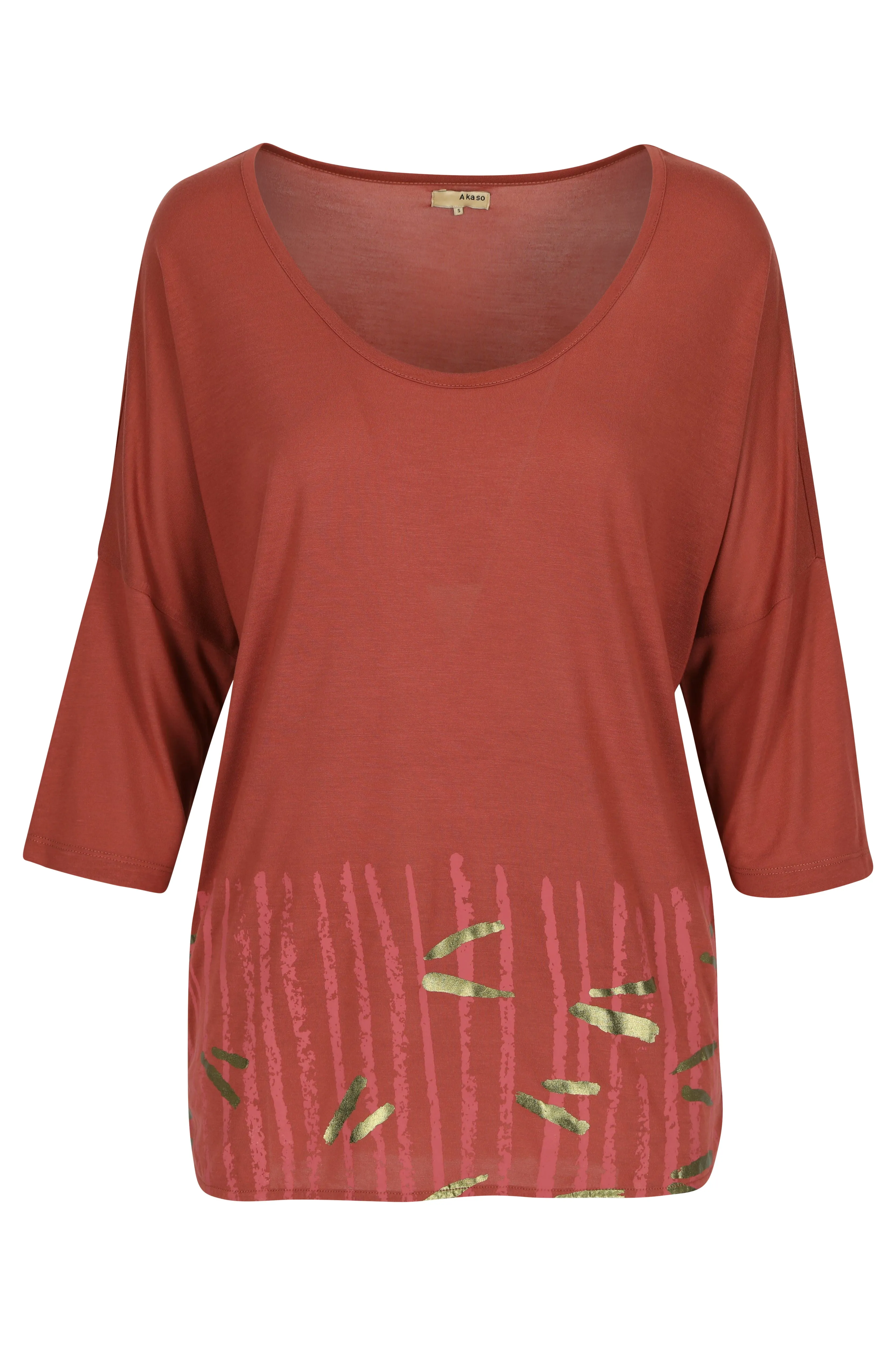 Modal Top 3/4 Sleeve Habesha Bamboo Marsala