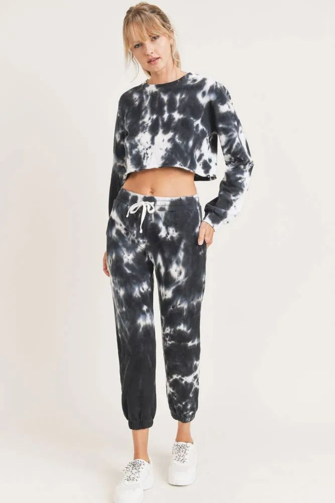 Mono B Tie-Dye Cotton Terry Joggers with Cuffed Ankles