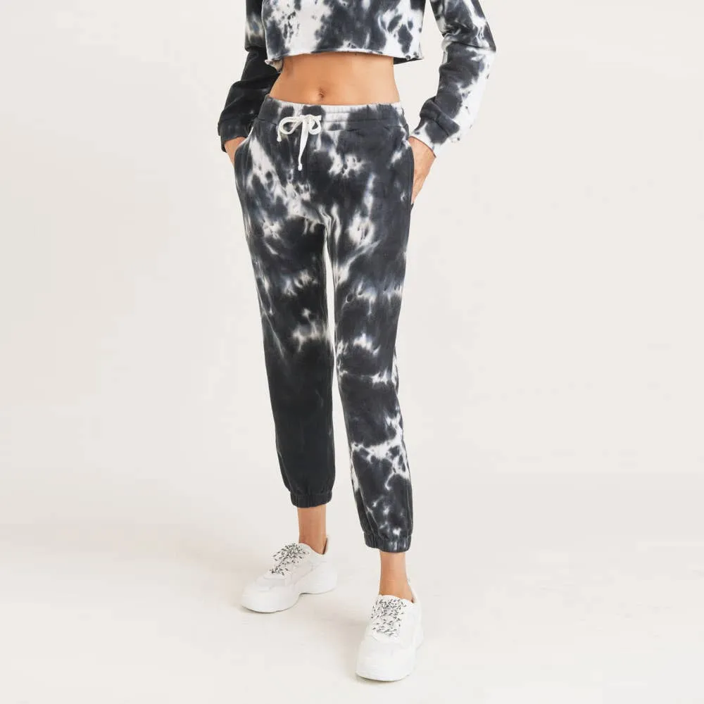 Mono B Tie-Dye Cotton Terry Joggers with Cuffed Ankles