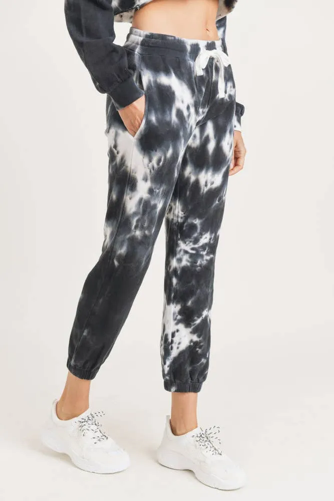 Mono B Tie-Dye Cotton Terry Joggers with Cuffed Ankles