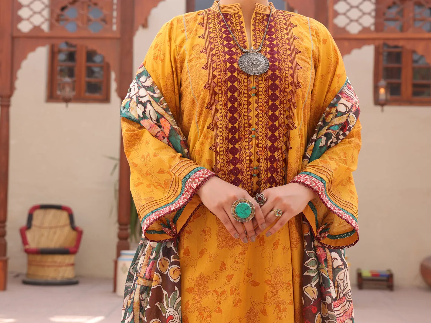 Mustard Lawn 3 Piece Stitched - ALP-3PS-1610