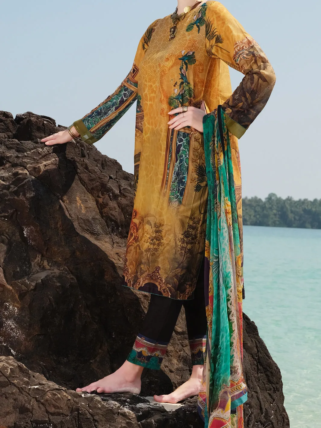 Mustard Lawn 3Pc Stitched - ALP-3PS-819