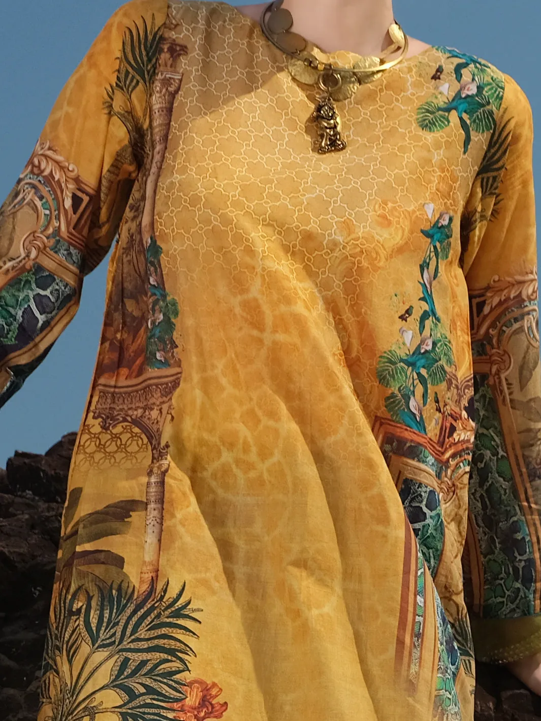 Mustard Lawn 3Pc Stitched - ALP-3PS-819