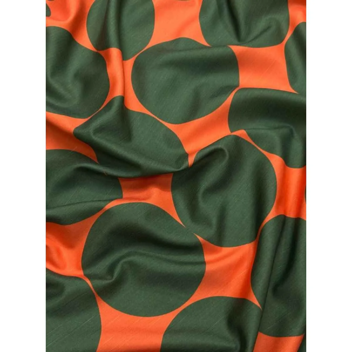 Orange And Green Polka Dot Print Silk Fabric